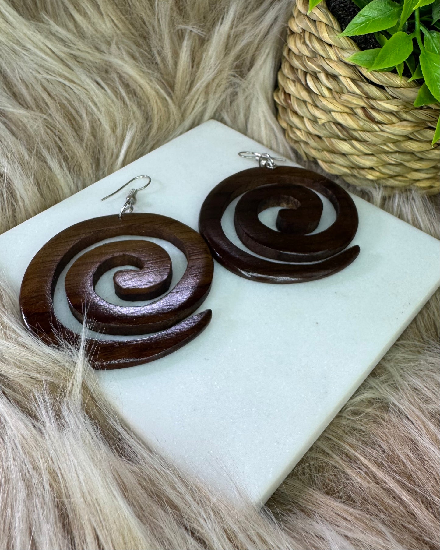 Handmade Wood Spiral Earrings