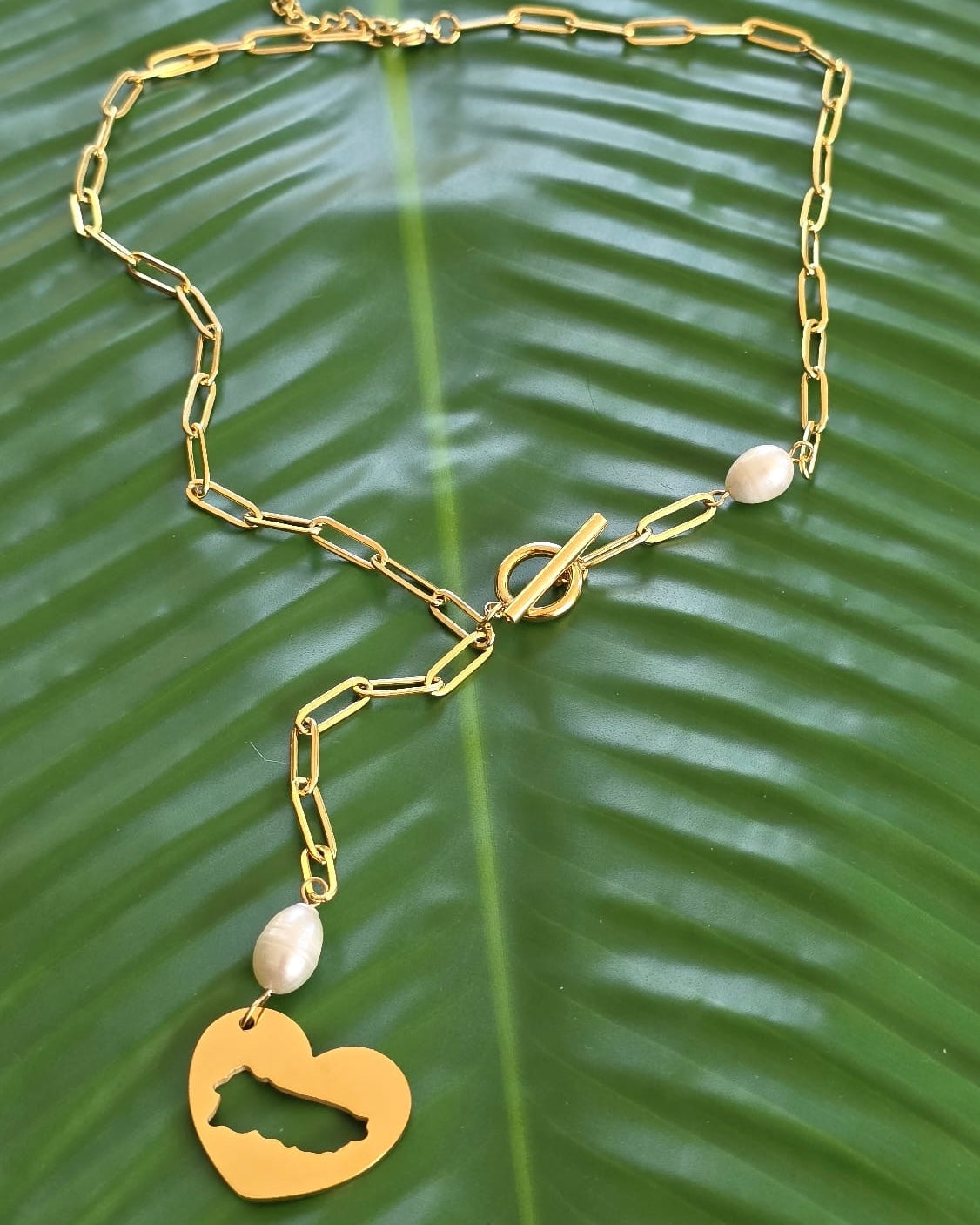 Puerto Rico Heart With Pearls Necklace