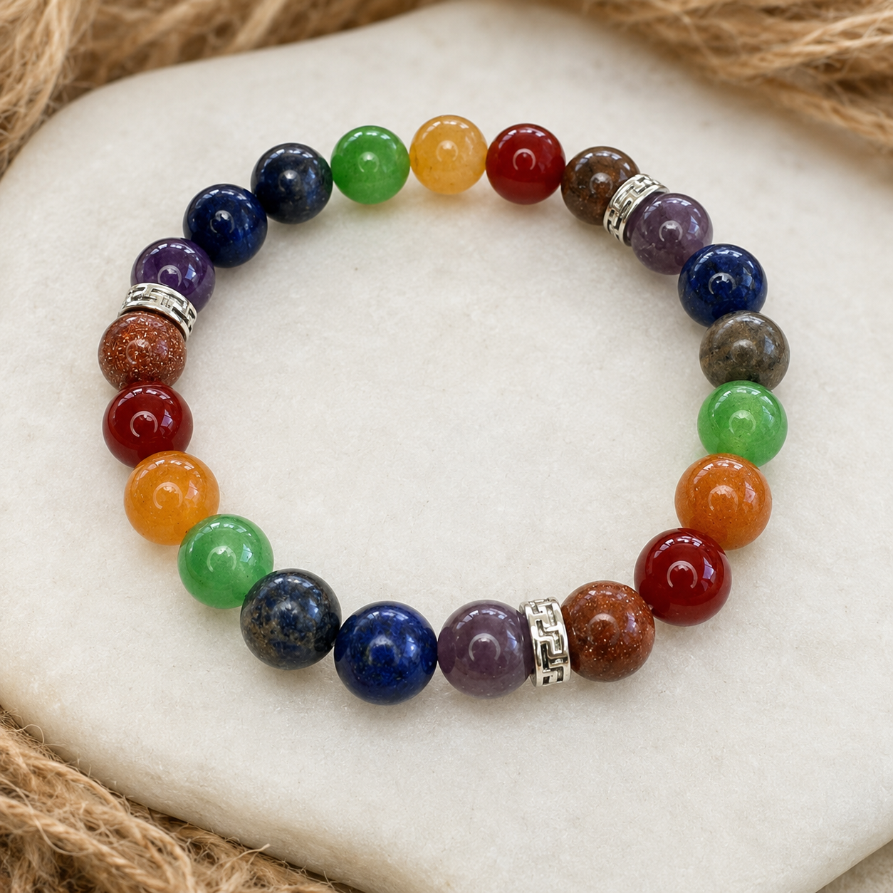 Chakras 8mm Sphere Bracelets with Silver Beads