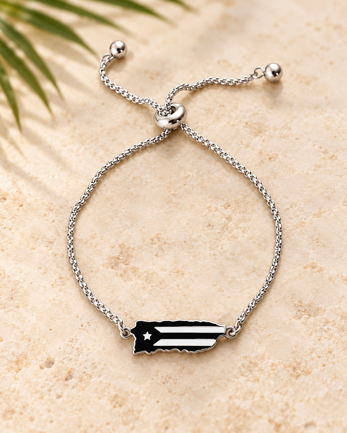 Black Puerto Rican Flag Adjustable Bracelet – Stainless Steel