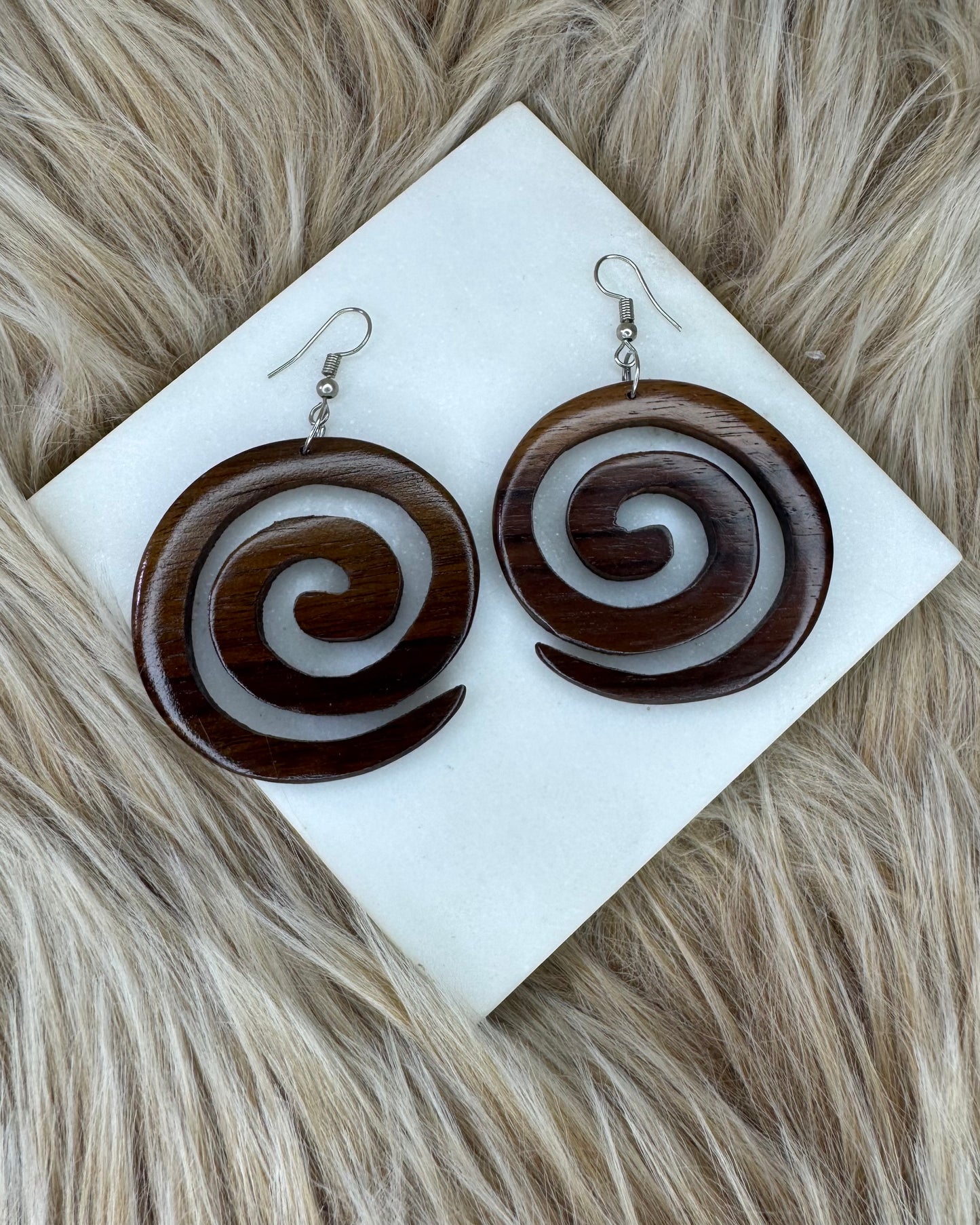 Handmade Wood Spiral Earrings