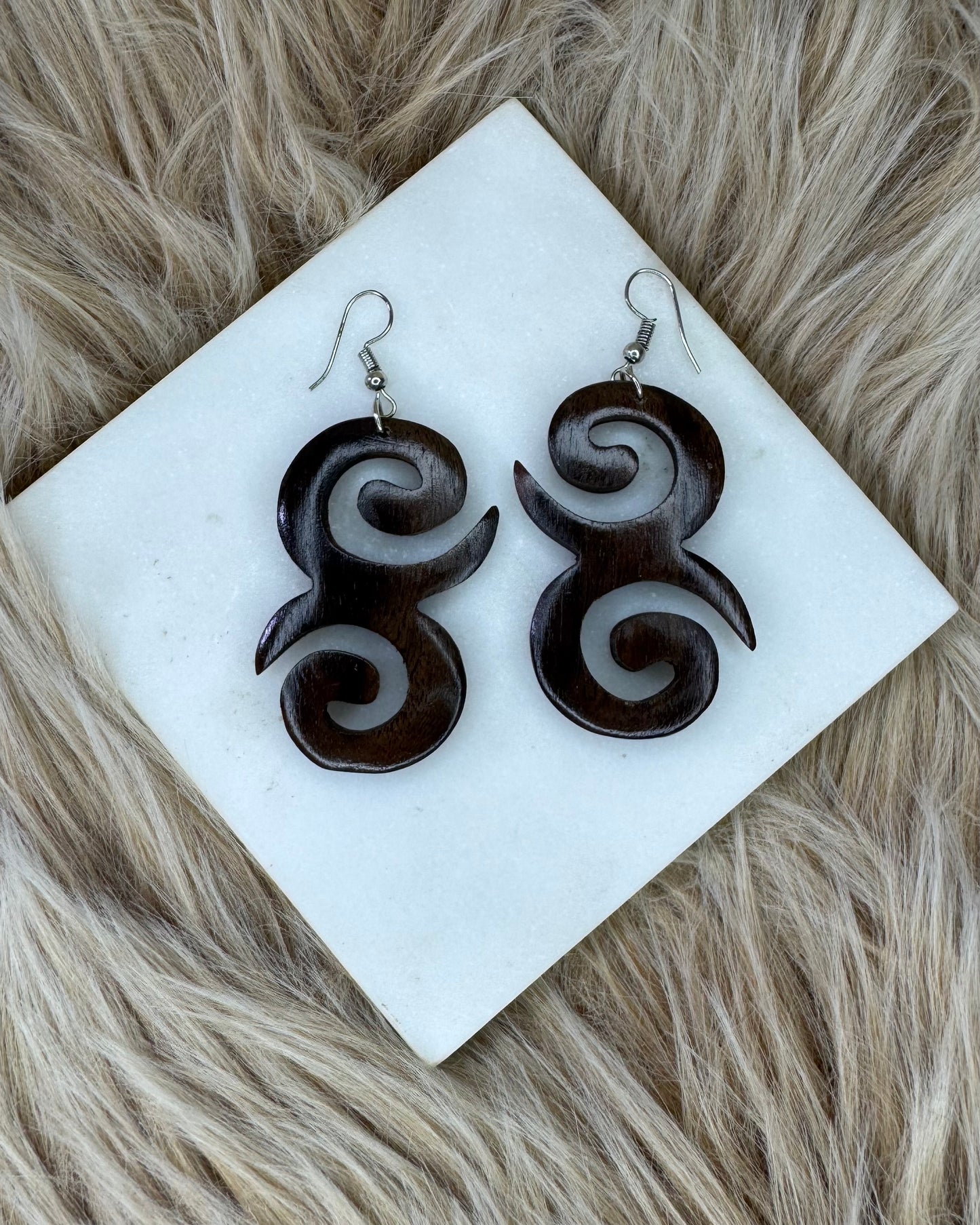 Handmade Wood Spiral Earrings