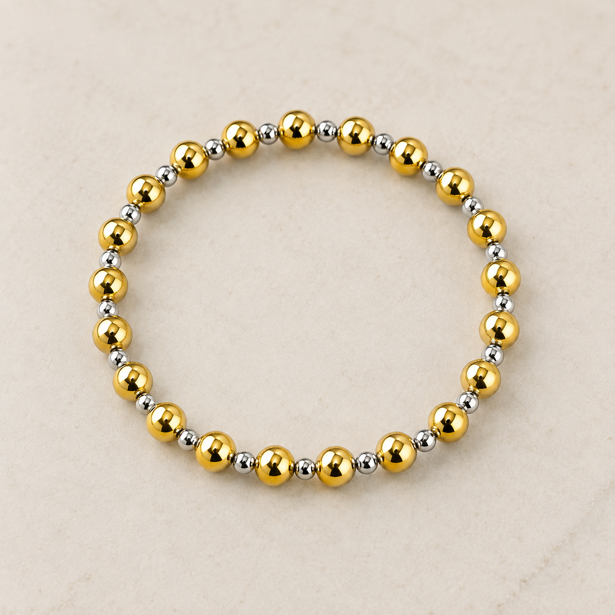 Two-Tone 6mm Stainless Steel Bead Bracelet