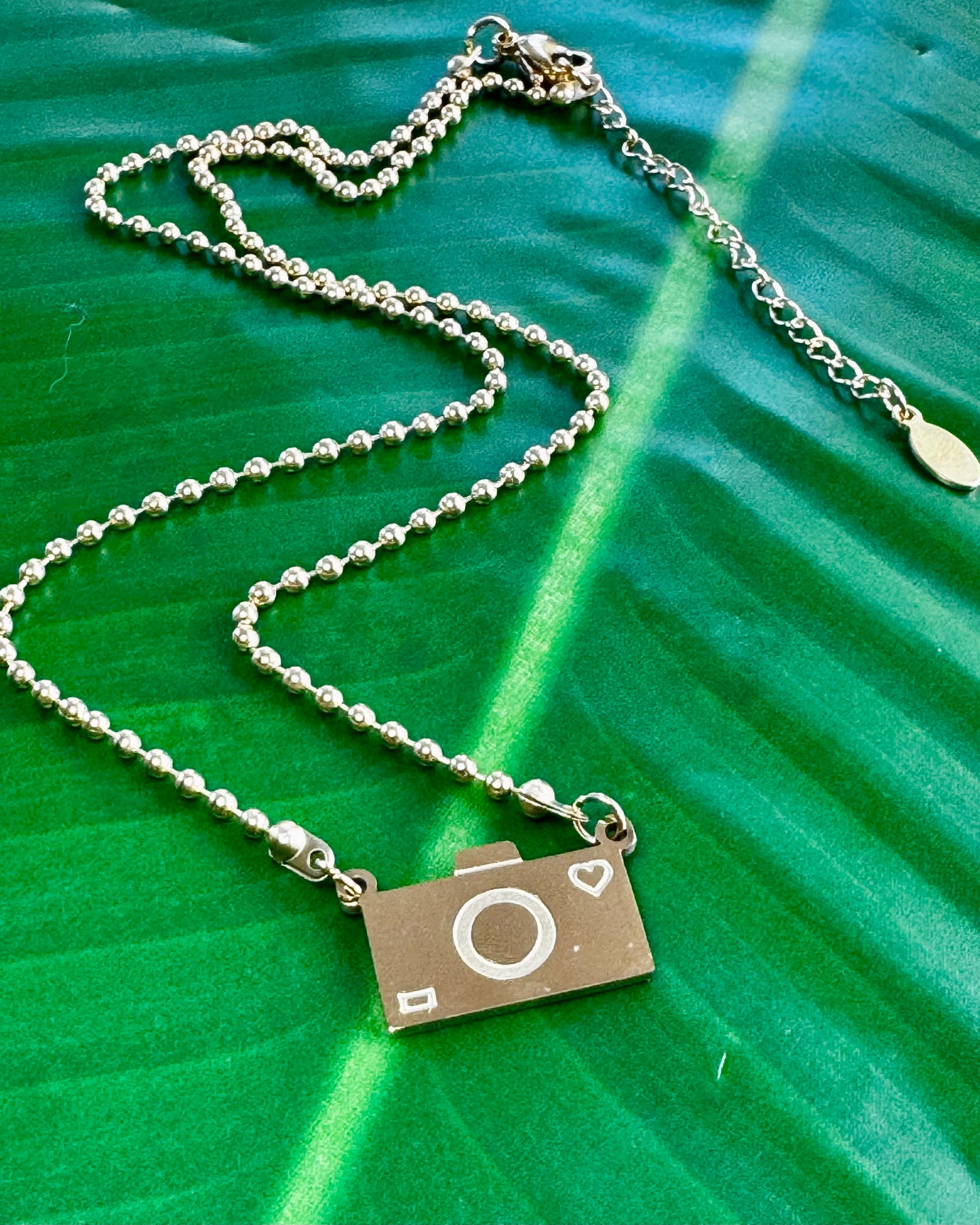 Camera Pendant Necklace with White Heart🤍 – Gold Stainless Steel