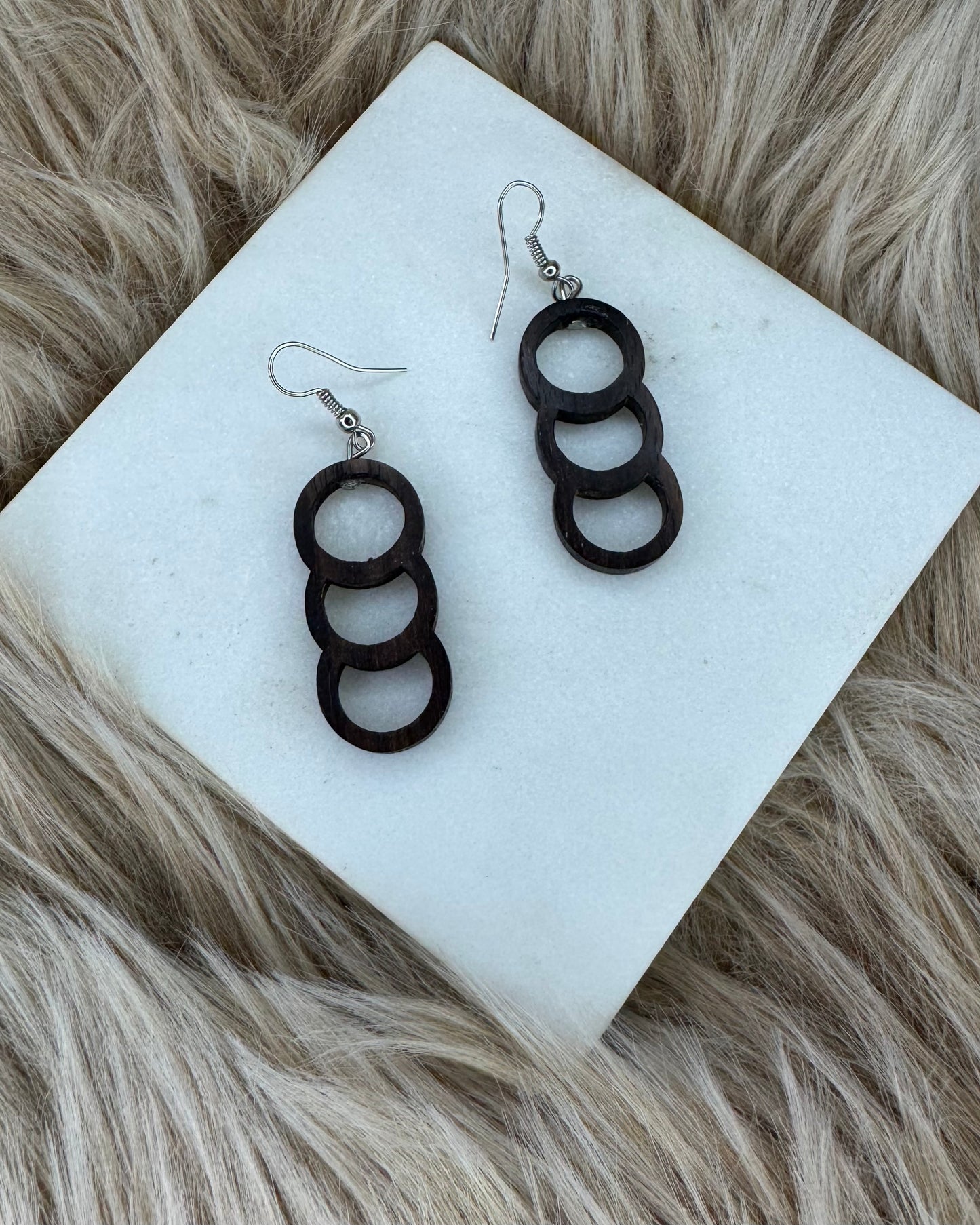 Handmade Three Rings Wood Earrings