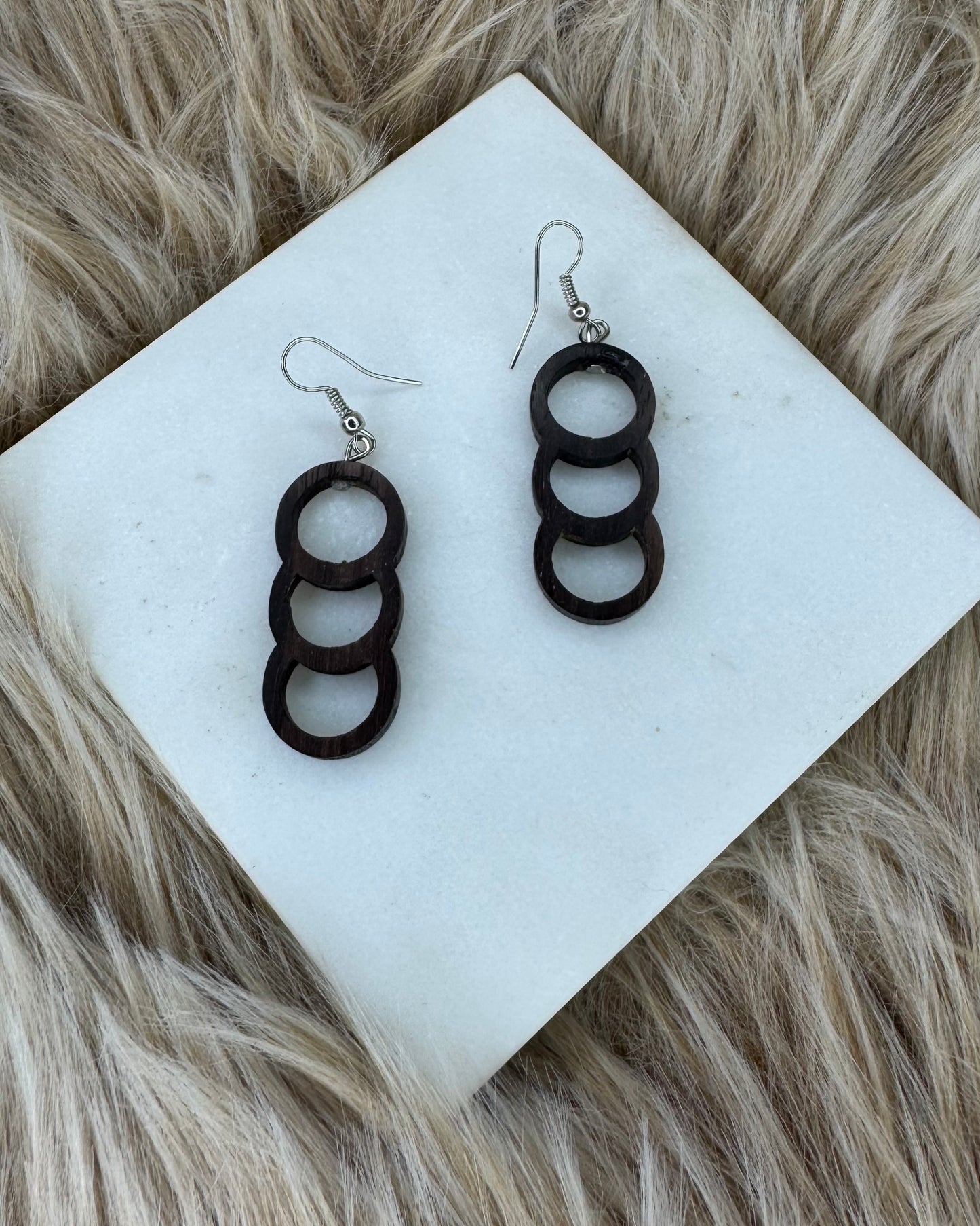 Handmade Three Rings Wood Earrings