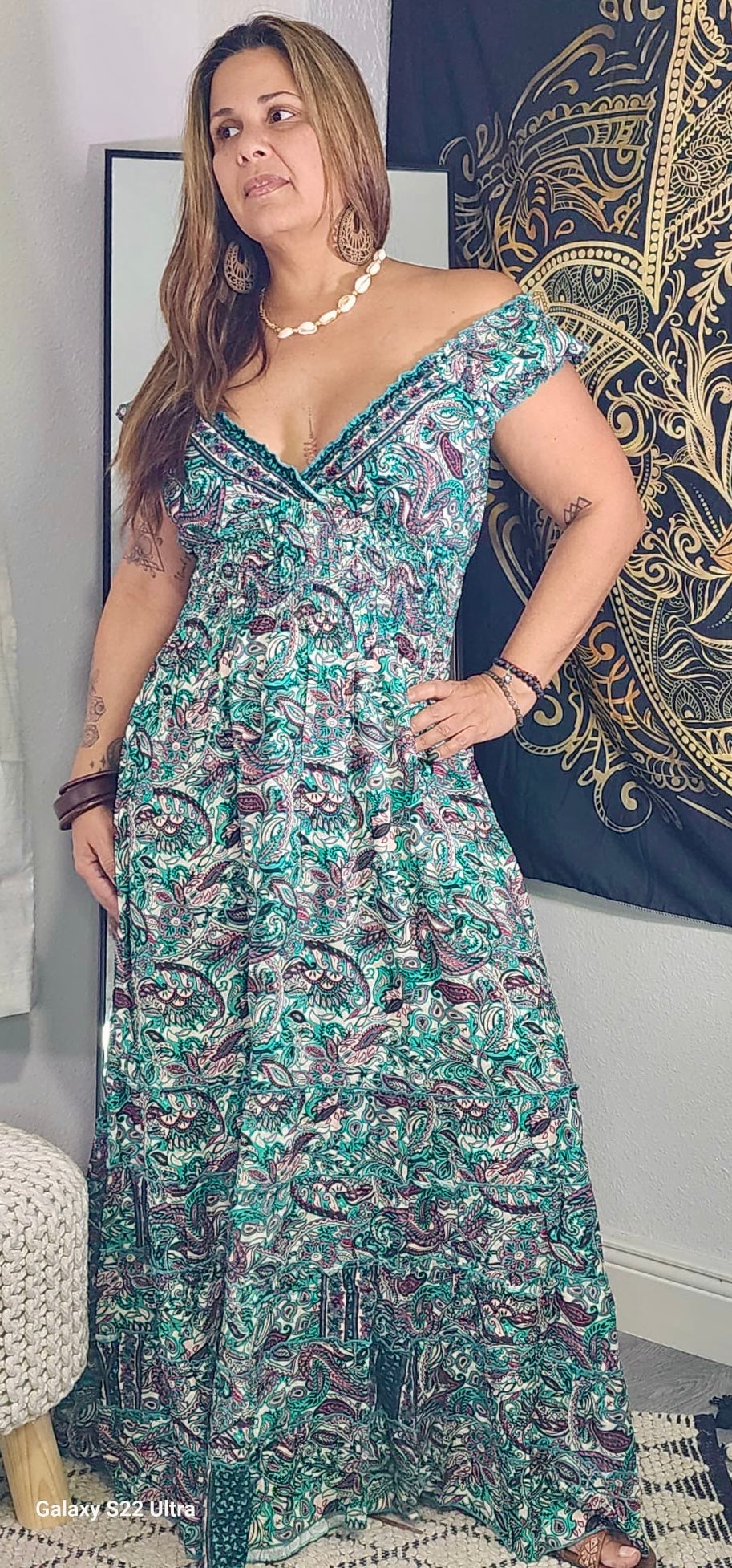 Peasant Print Long Dress