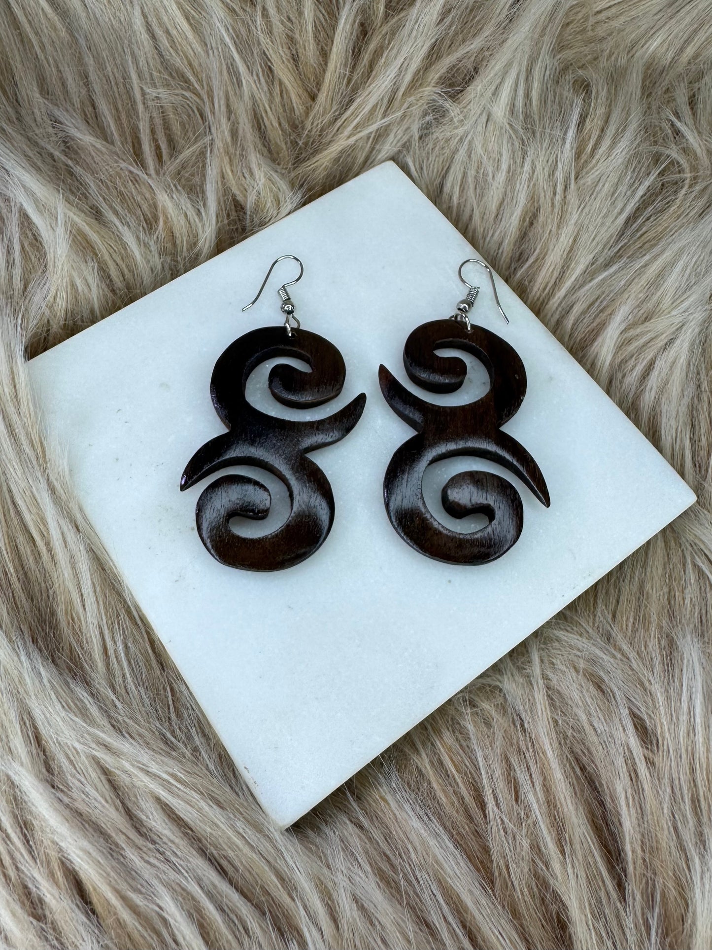Handmade Wood Spiral Earrings