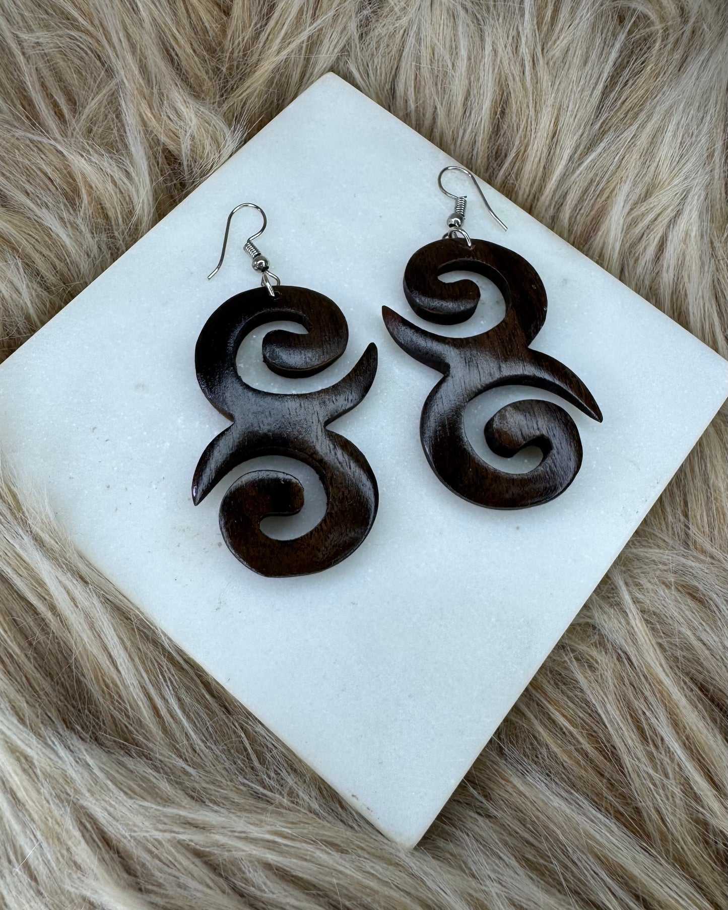 Handmade Wood Spiral Earrings