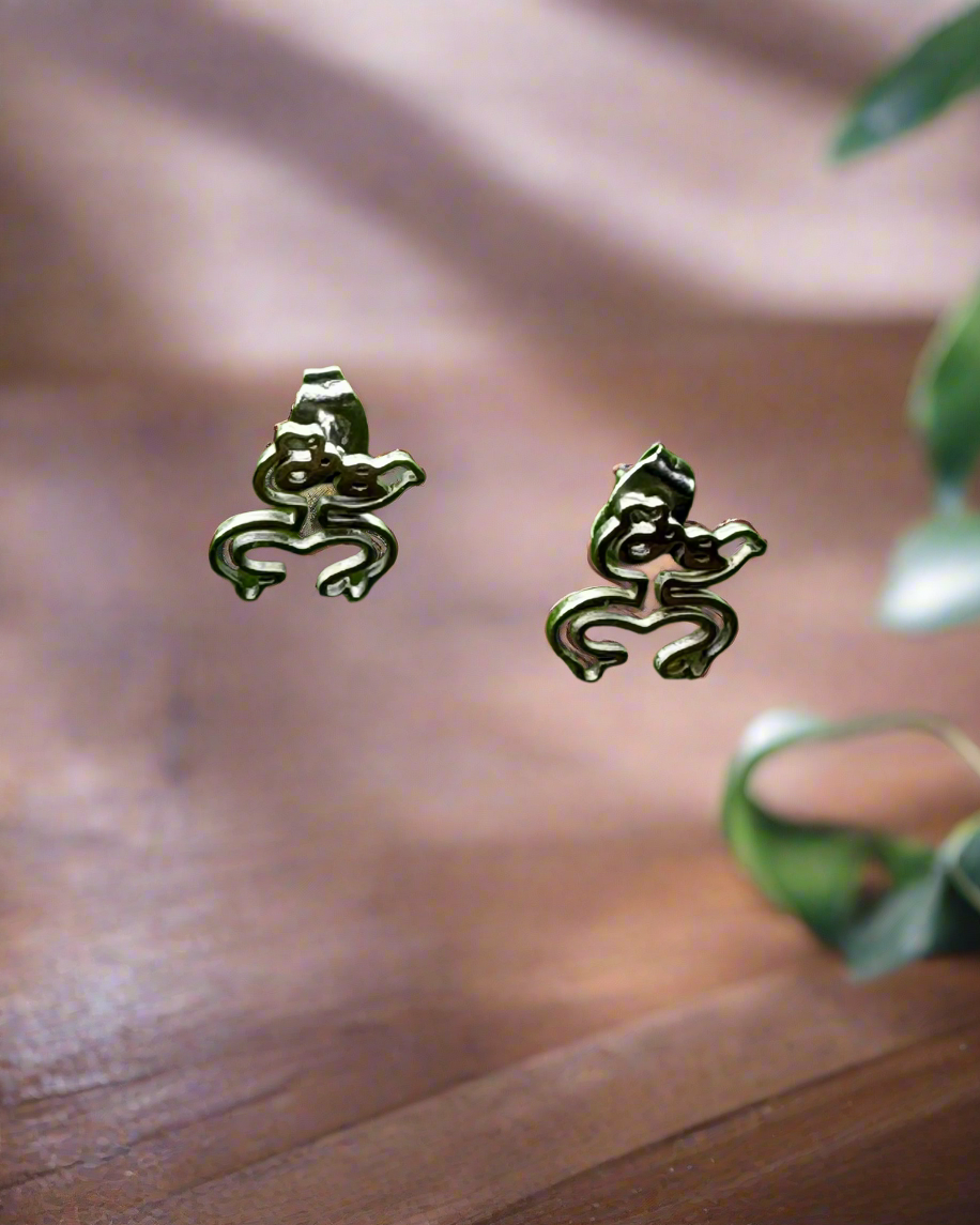 Coquí Taíno earrings in polished stainless steel, honoring Puerto Rican and indigenous culture