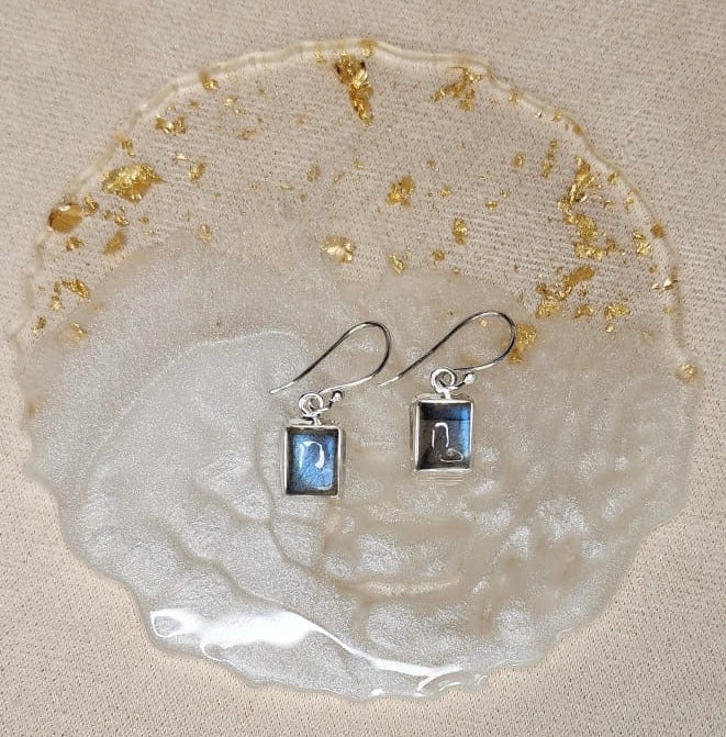 Blue Fire Labradorite Rectangular Earrings