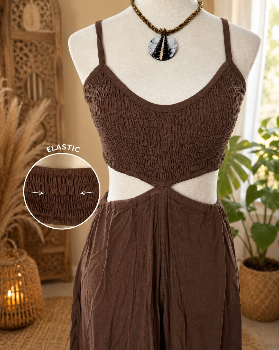 Boho Brown Cutout Jumpsuit