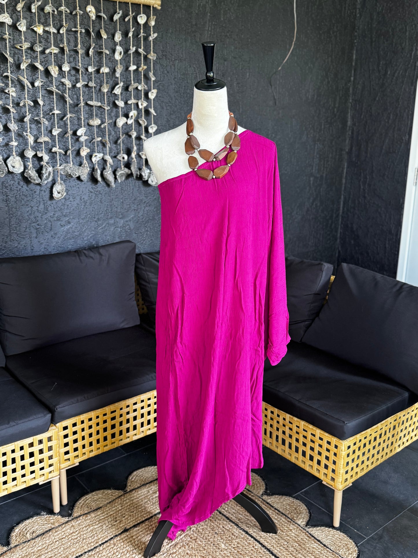 One Shoulder Fuchsia Dress