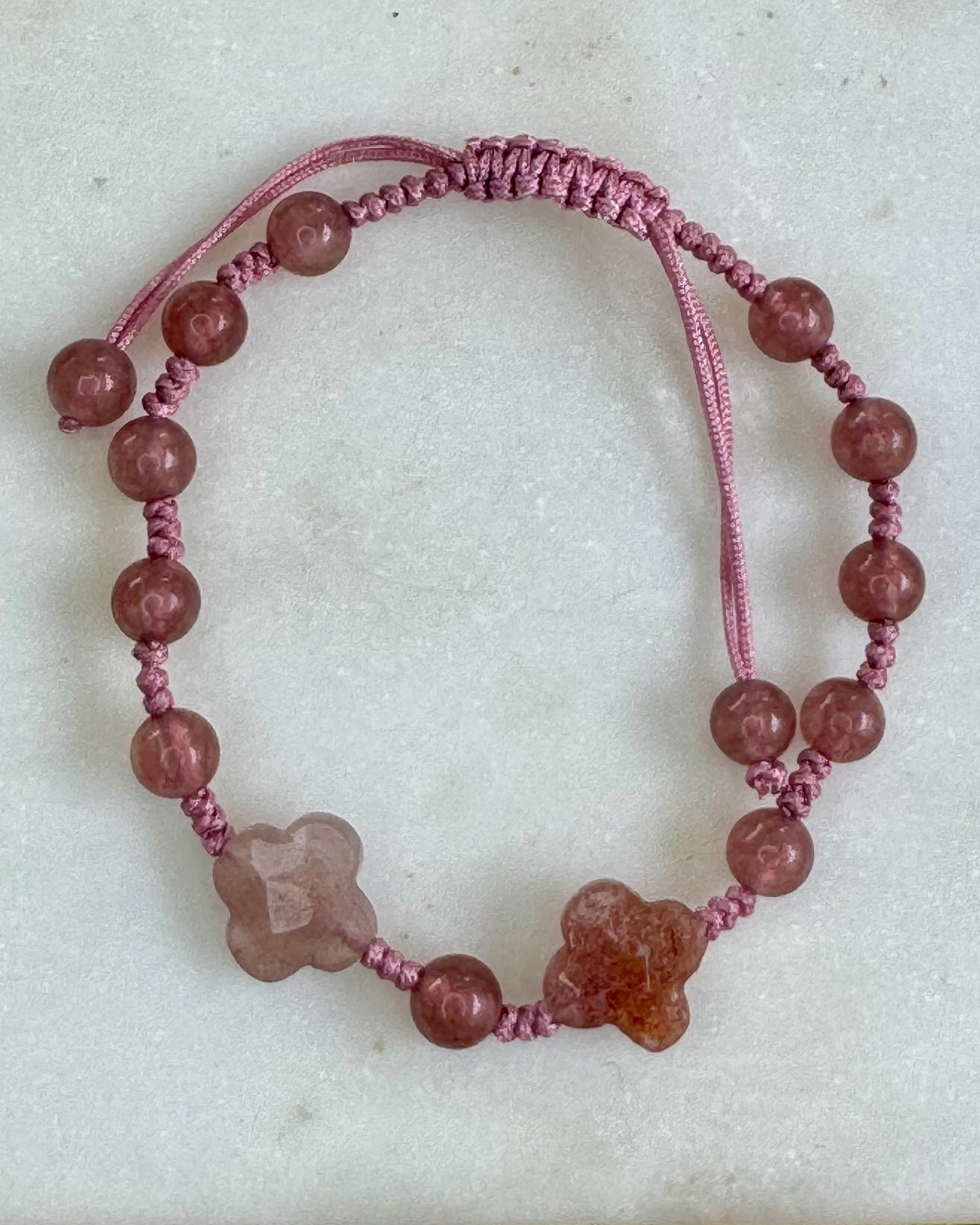 Strawberry Quartz Flower Adjustable Bracelet