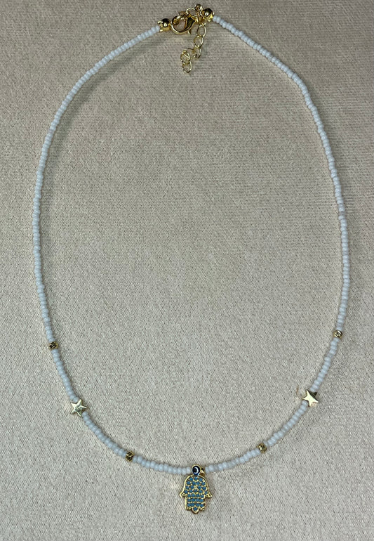 White Fatima Hand Necklace