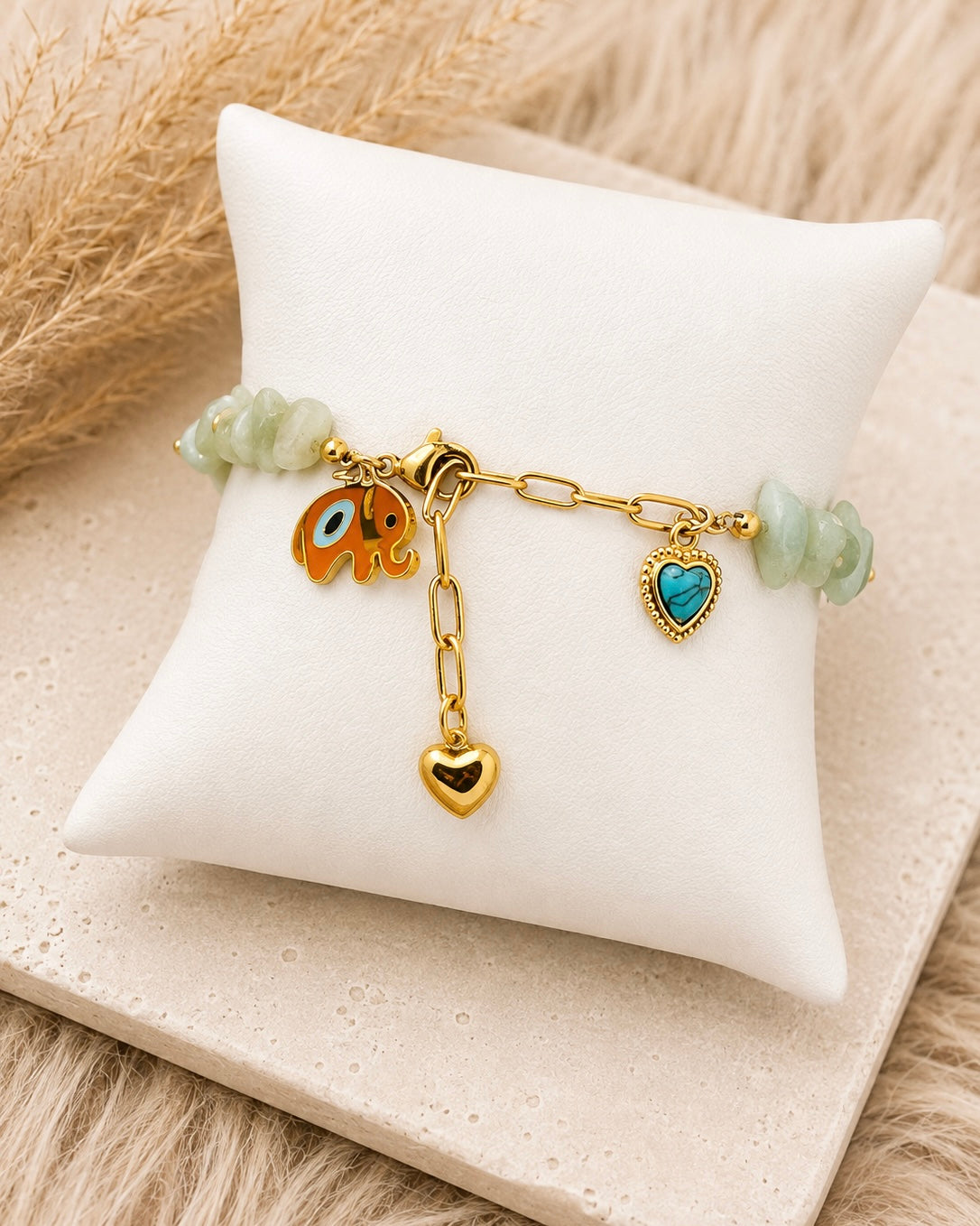 ✨ Amazonite & Gold Stainless Steel Charm Bracelet