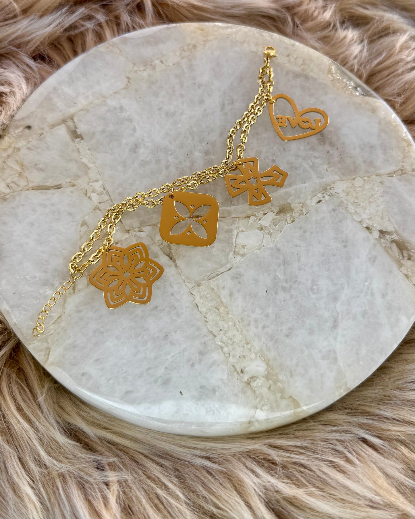 2 Layer Stainless Steel Gold Charm Bracelet