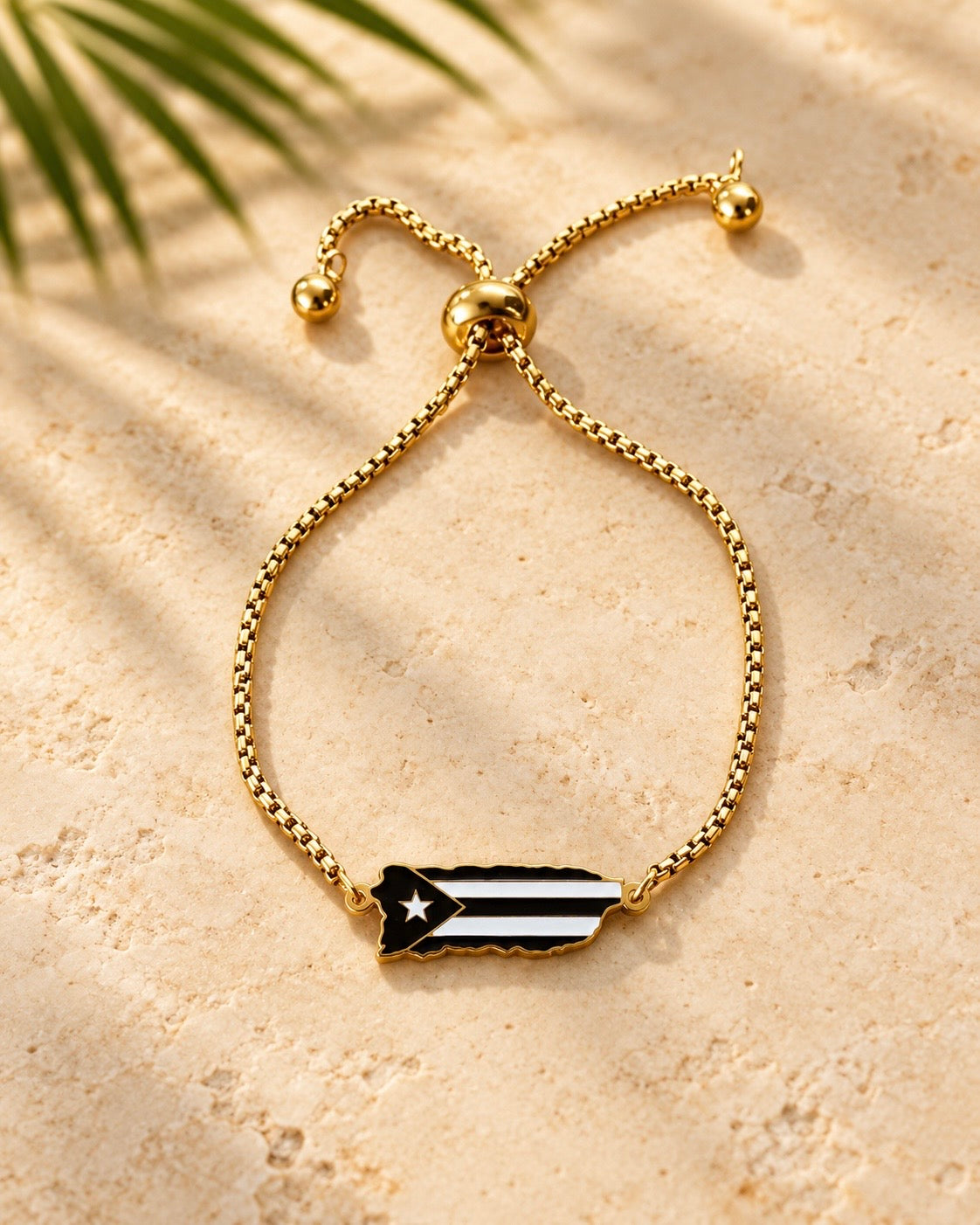 Black Puerto Rican Flag Adjustable Bracelet – Stainless Steel