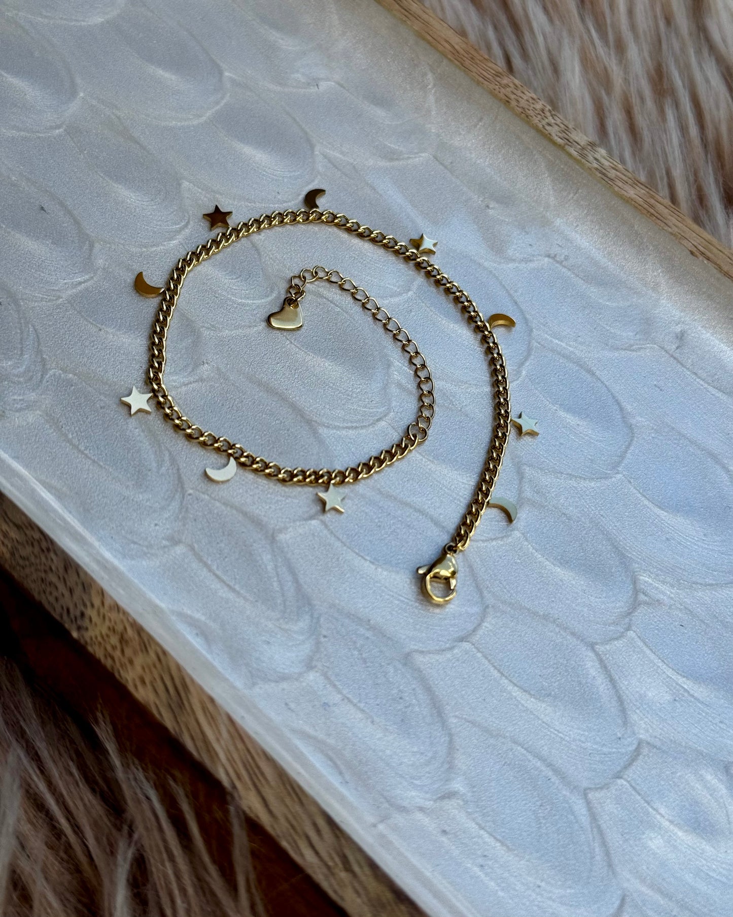 Moon & Stars Anklet – Gold Stainless Steel