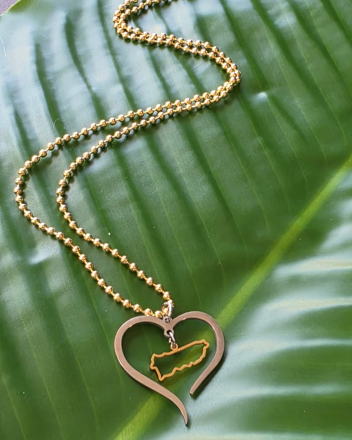 Puerto Rico Heart Gold Stainless Steel