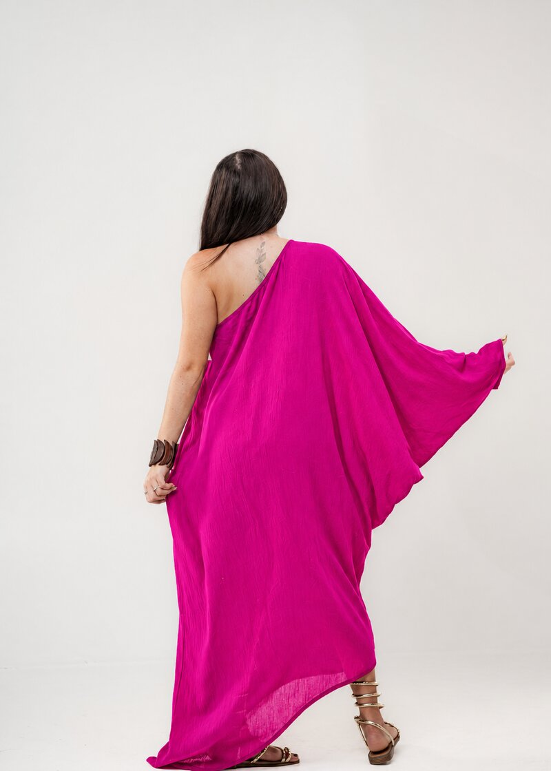 One Shoulder Fuchsia Dress