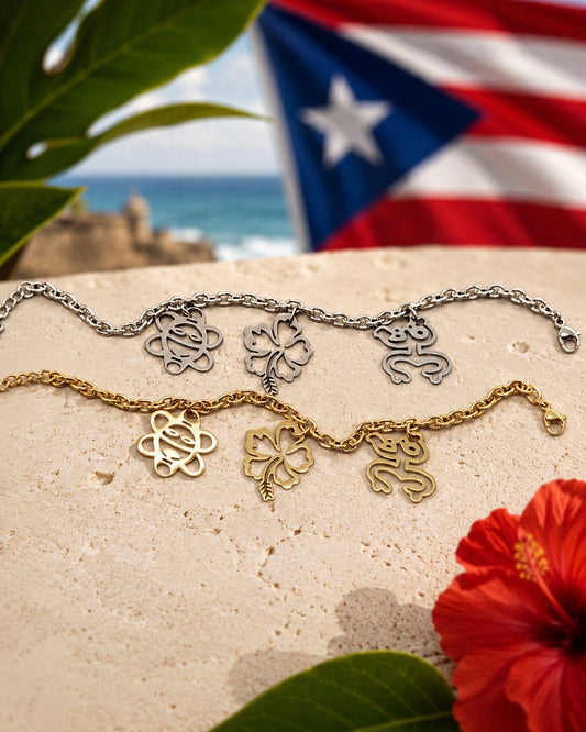 Coqui Taino, Flor de Maga, Sol Taino Charm Bracelet