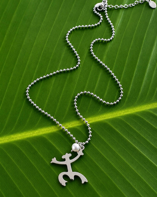 Coquí Taíno Pearl Necklace – Stainless Steel, 18-Inch