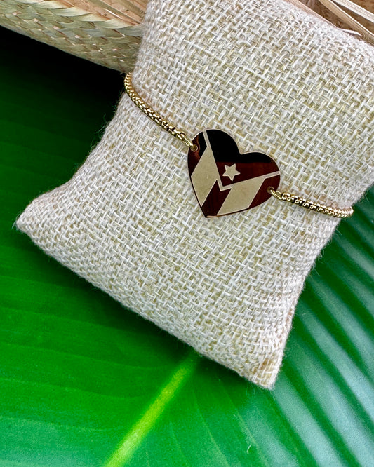 Puerto Rico Heart Adjustable Bracelet – Gold Stainless Steel