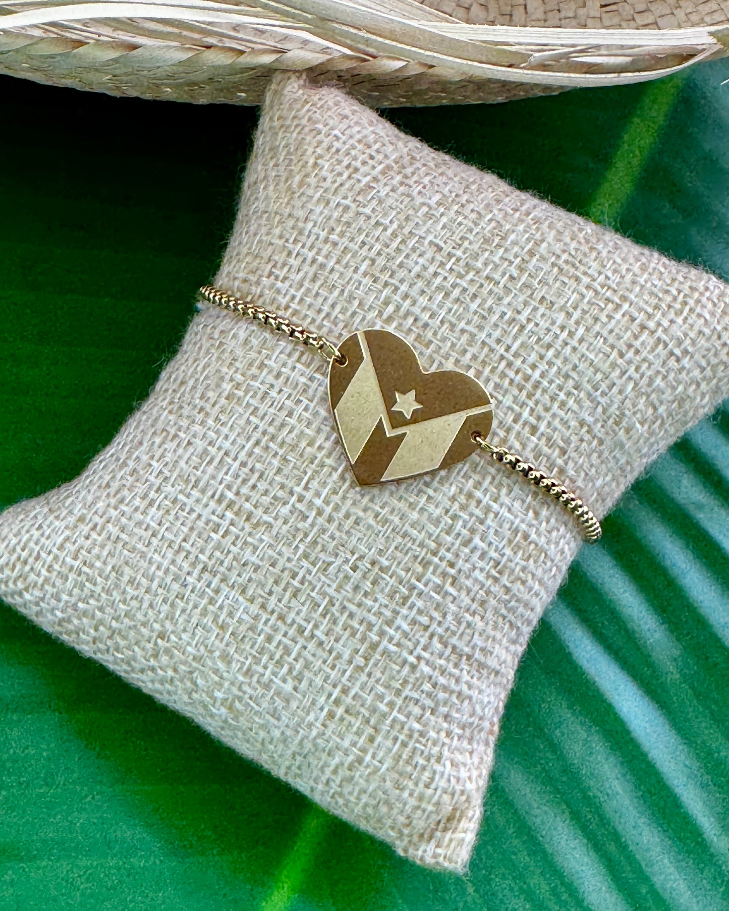 Puerto Rico Heart Adjustable Bracelet – Gold Stainless Steel