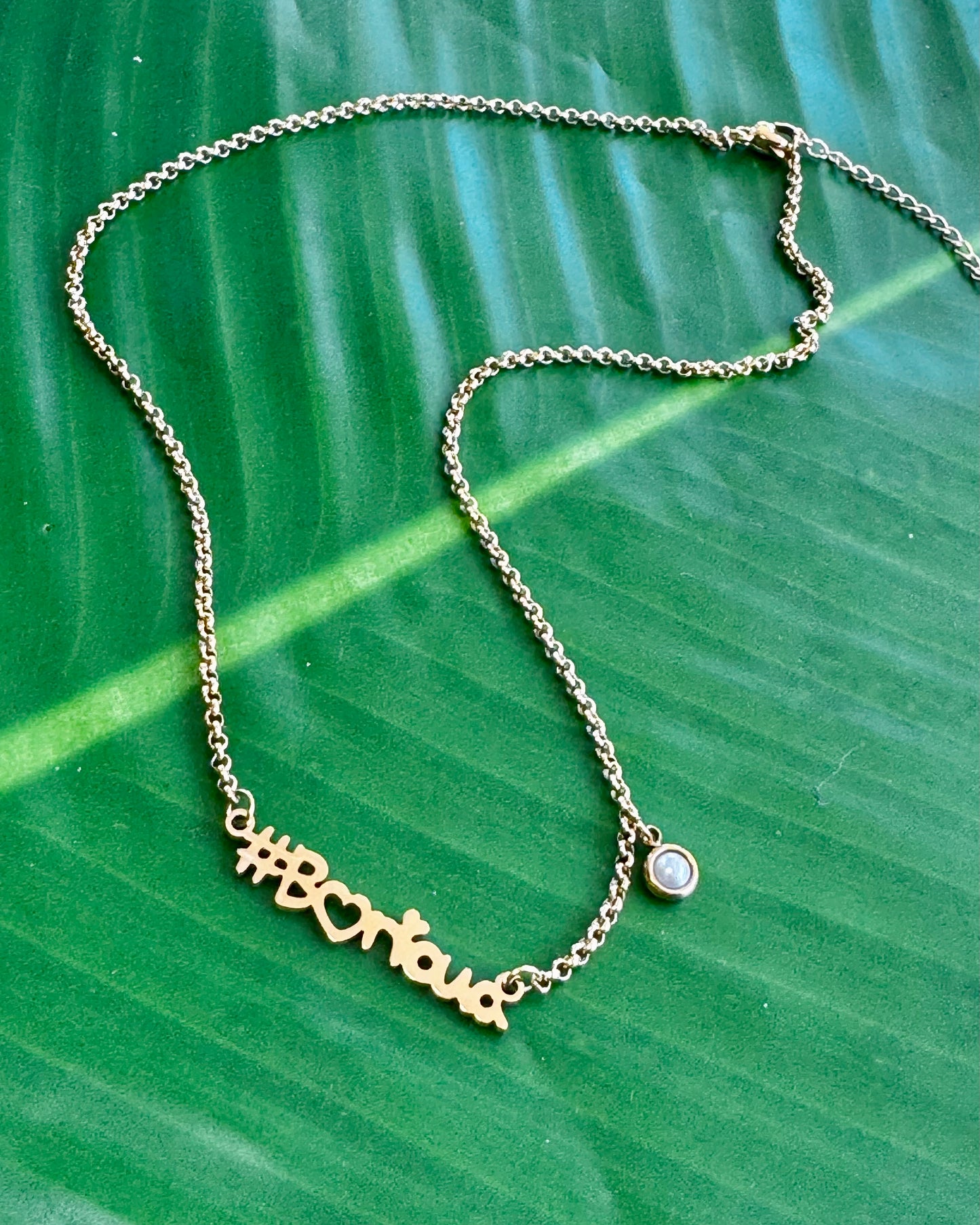 #Boricua Gold Necklace – 16” Stainless Steel with Pearl Accent
