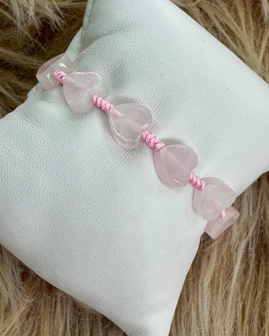 Rose Quartz Heart Adjustable Bracelet