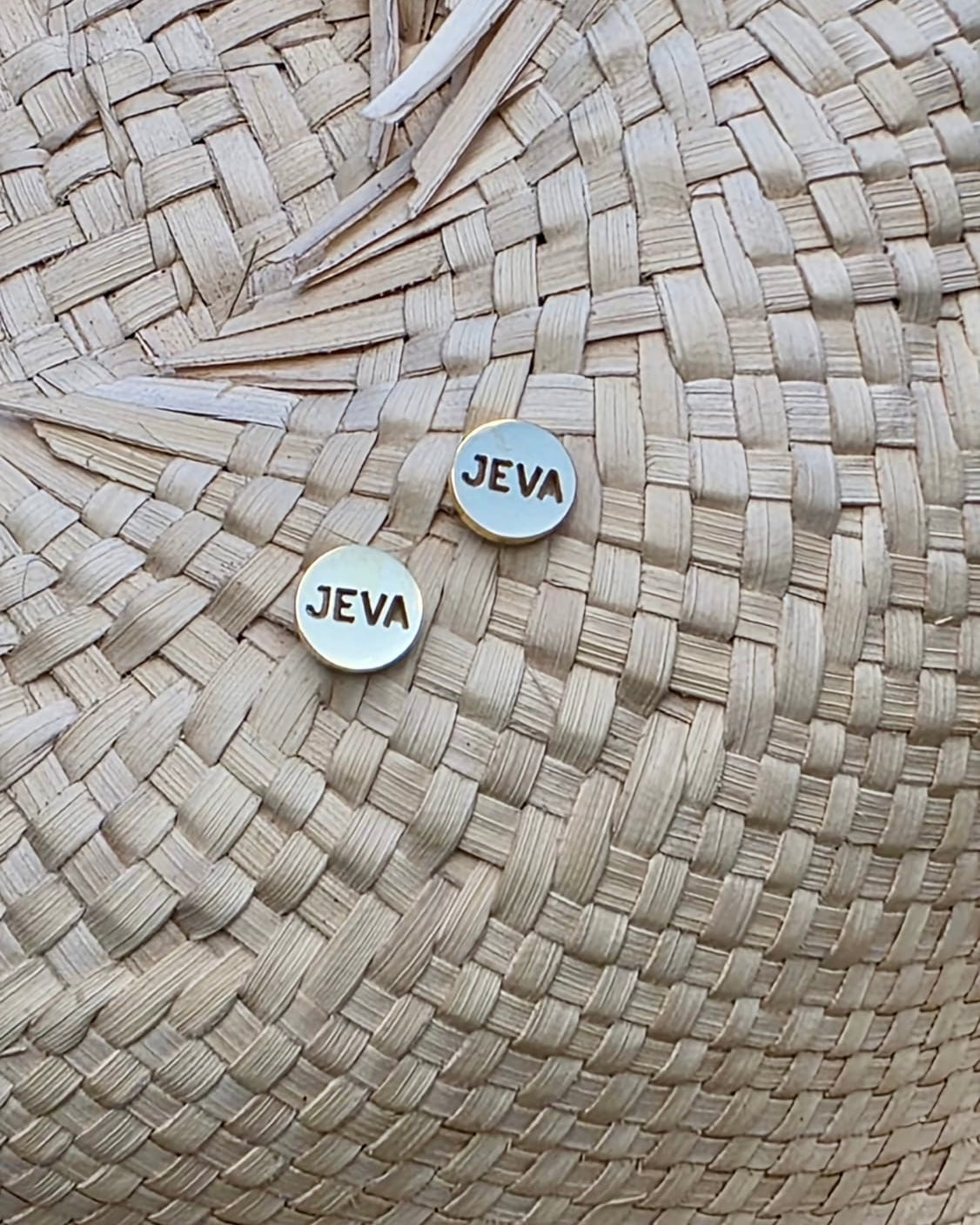 Gold stainless steel "JEVA" std earrings meaning cute girl in Puerto Rican slang