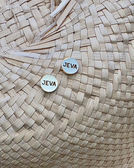 Gold stainless steel "JEVA" std earrings meaning cute girl in Puerto Rican slang