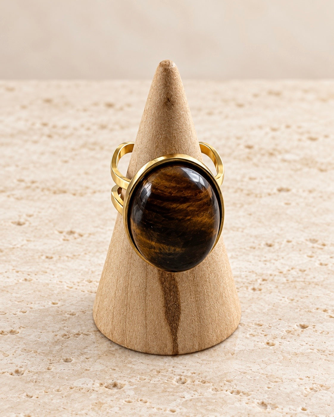 Tiger’s Eye Adjustable Ring – Stainless Steel