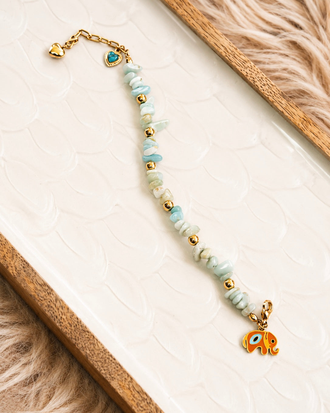 ✨ Amazonite & Gold Stainless Steel Charm Bracelet