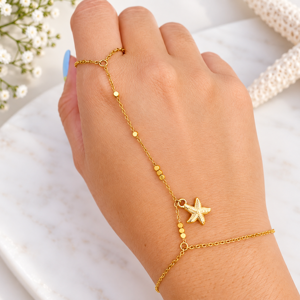 ⭐ Golden Starfish Stainless Steel Hand Chain