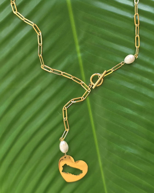 Puerto Rico Heart With Pearls Necklace