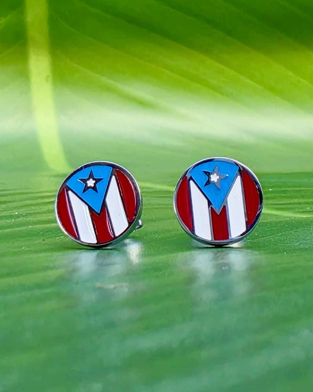 10mm stainless steel circle stud earrings with Puerto Rico flag in full color