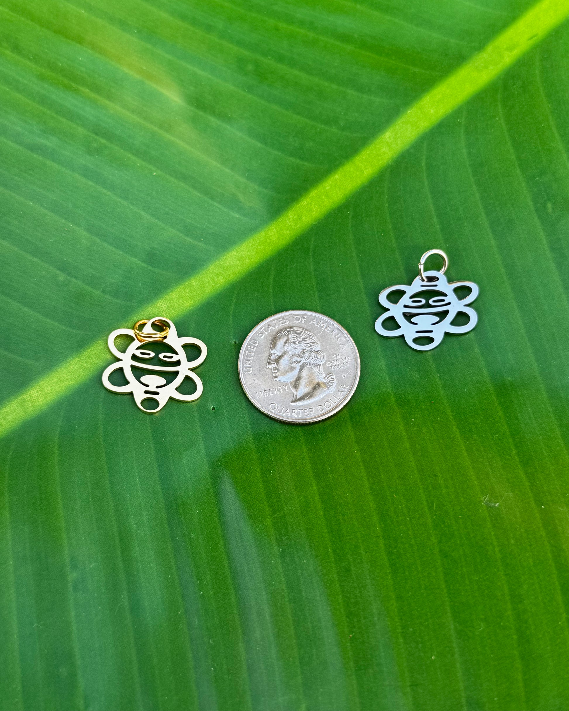 Sol Taíno stainless steel sun charm in gold and silver symbolizing life, energy, and protection