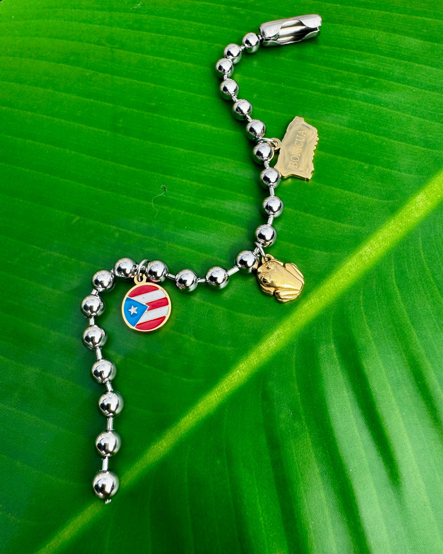 Puerto Rico Stainless Steel Ball Bracelet