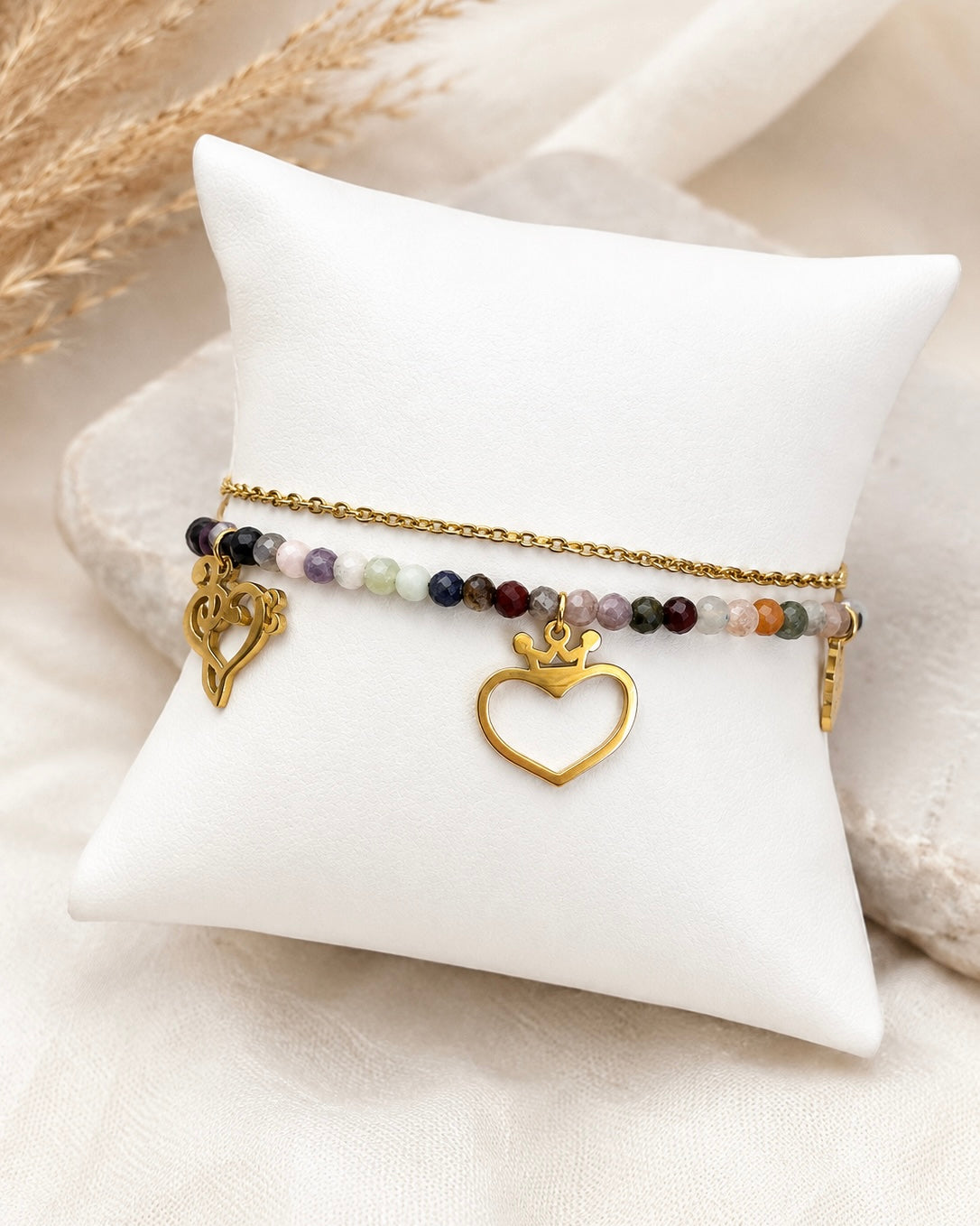 ✨ Three Charm Multicolor Double-Layer Bracelet