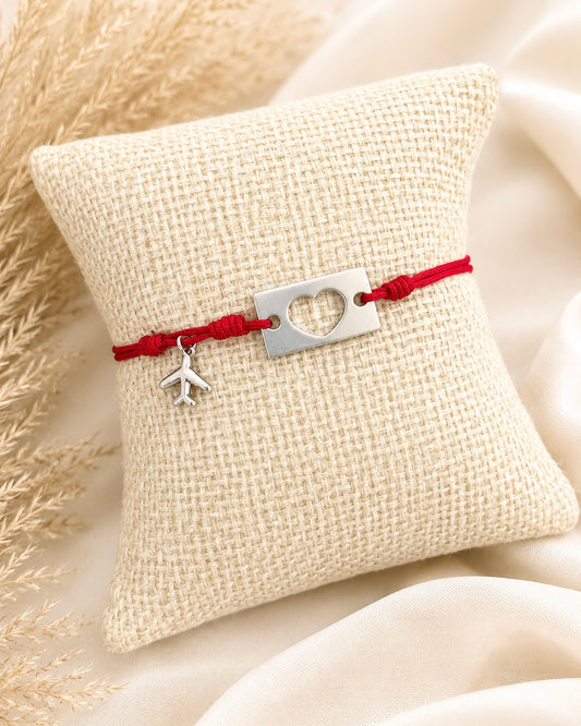 Heart & Airplane Adjustable Bracelet – Stainless Steel