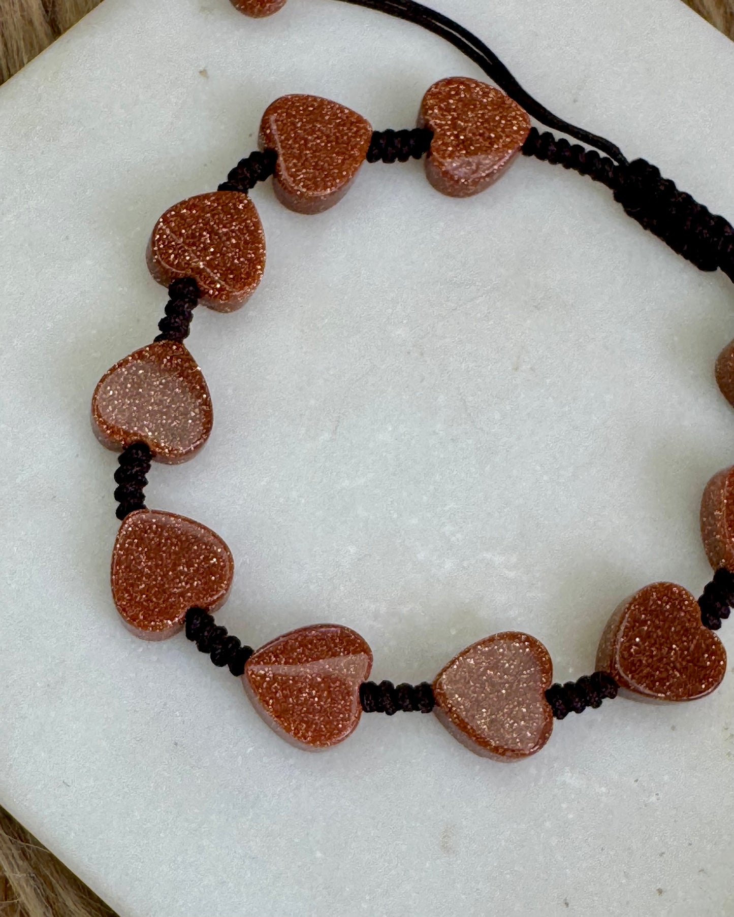 Gold Sandstone Heart Bracelet – Adjustable