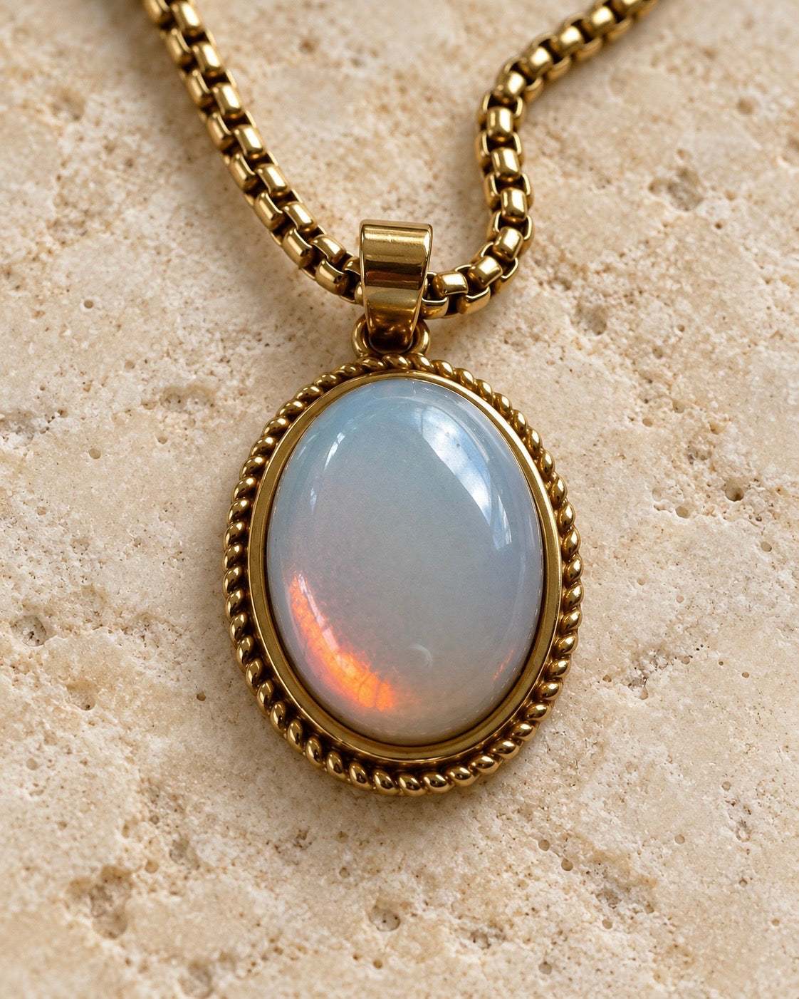 Moonstone Oval Pendant Necklace – Stainless Steel