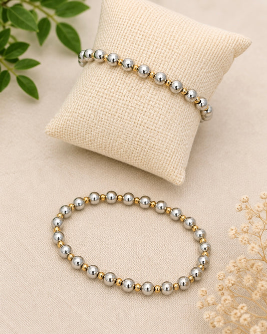 Two-Tone 6mm Stainless Steel Bead Bracelet