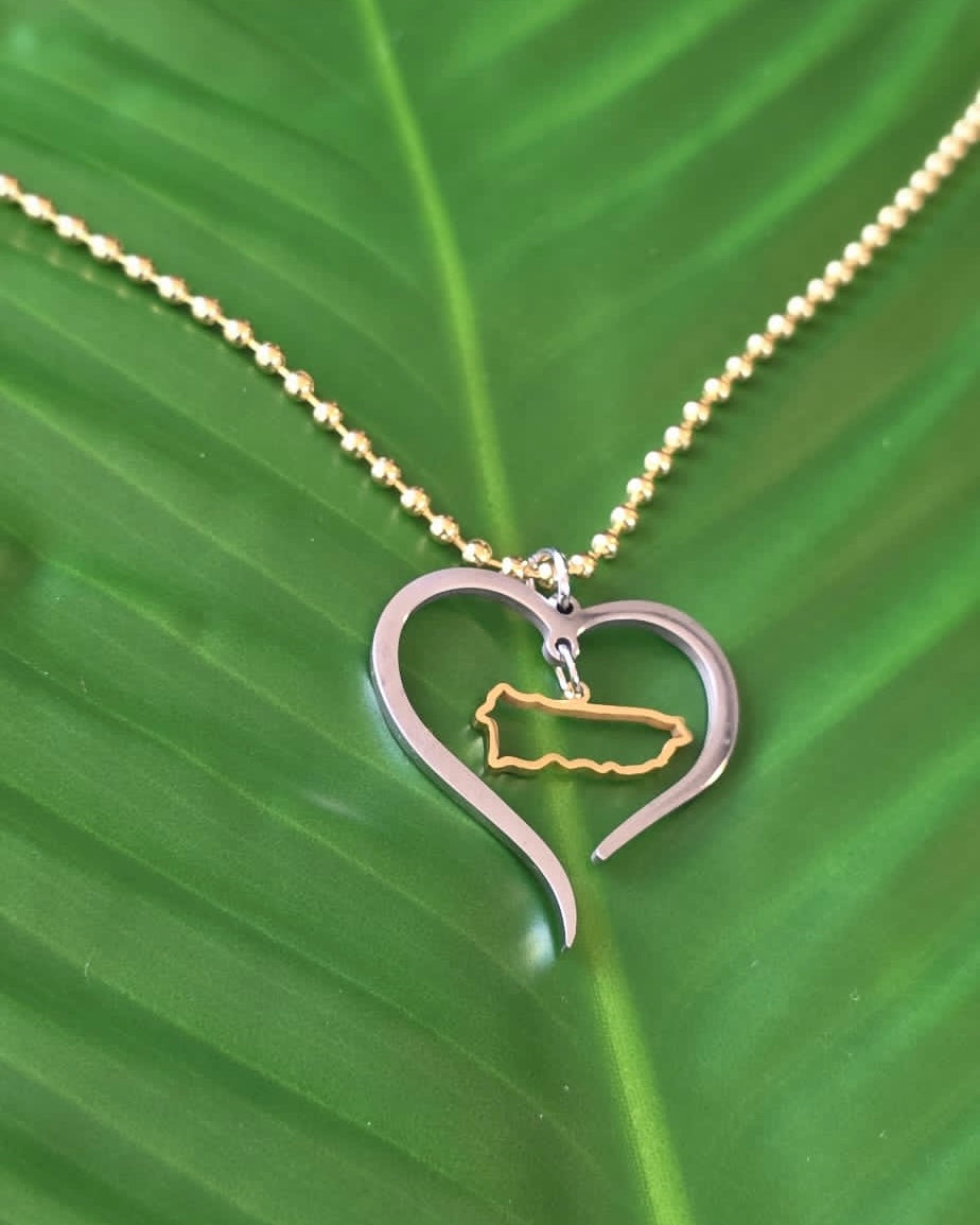 Puerto Rico Heart Gold Stainless Steel