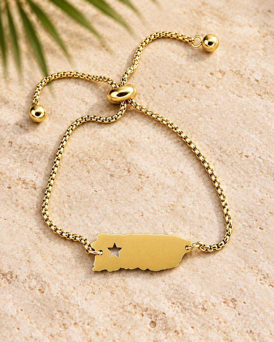 Puerto Rico Star Adjustable Bracelet – Gold Stainless Steel