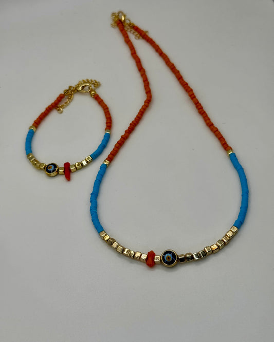 Evil Eye Coral Beads Set