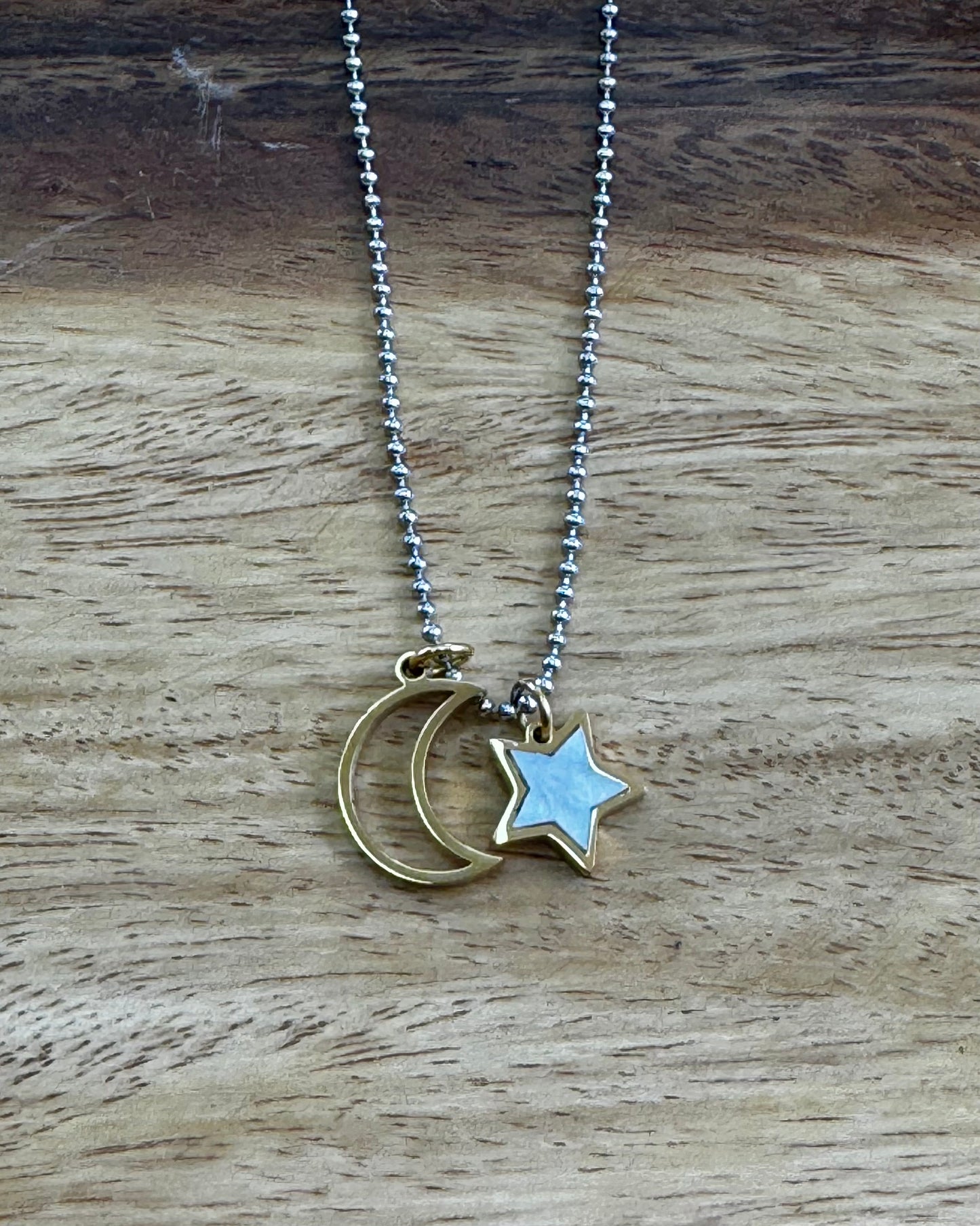 Celestial Moon & Star Necklace – 16" Gold Stainless Steel