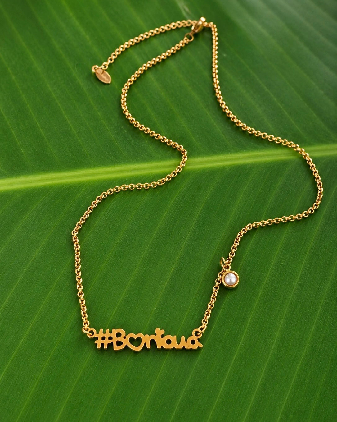 #Boricua Gold Necklace – 16” Stainless Steel with Pearl Accent